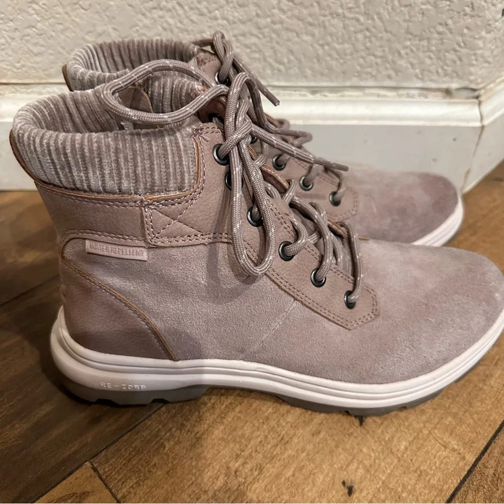Ryka Mauve Taupe Water Repellent Lace-up Suede Moto Hiking Boots Brunswick 7
